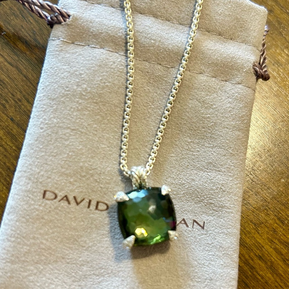 David Yurman Sterling Silver and Green Orchid Chatelaine 14mm Pendant Necklace
